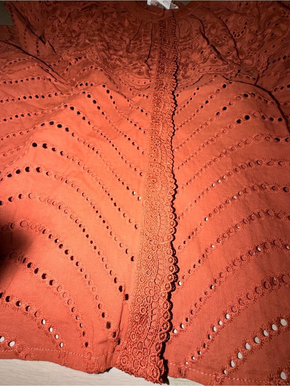 Caroline Constas Rust Eyelet Ruffle Blouse - Picture 6 of 9